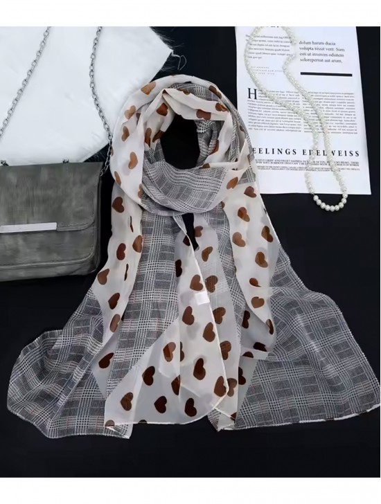 Chiffon Heart & Plaid Fashion Scarf